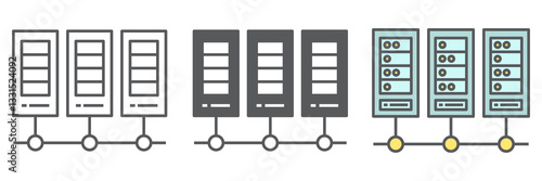 Data center icon collection, database and hosting, computer server vector icon set, vector graphics, editable stroke outline sign, eps 10.