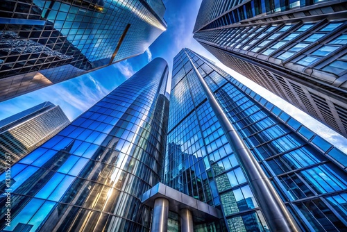 London Modern Architecture, Cityscape, Skyscrapers, Grey Blue Buildings, Low Angle View