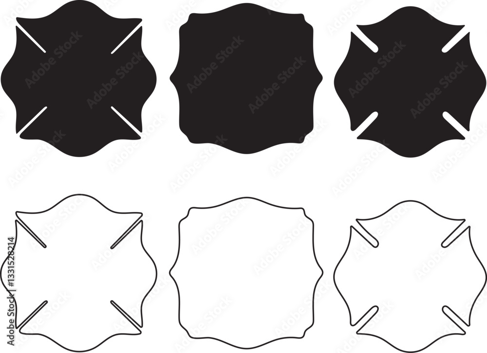 Flat and Outline Firefighter Badge Silhouette Set for Bold and Professional Artwork Flat and Outline Firefighter Badge Silhouette Set for Bold and Professional Artwork