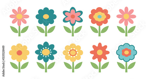 Wallpaper Mural Hand Drawn Colorful Flat Floral Vector Set with Simple Flower Designs Torontodigital.ca
