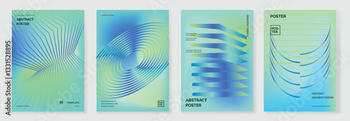 Abstract line sport poster background vector set. Minimalist cover template with vibrant perspective line wave in motion. Ideal design for social media, cover, banner, flyer, ads.
