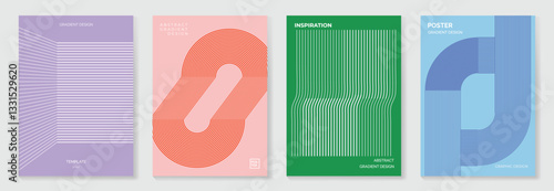Abstract line sport poster background vector set. Minimalist cover template with vibrant perspective line wave in motion. Ideal design for social media, cover, banner, flyer, ads.