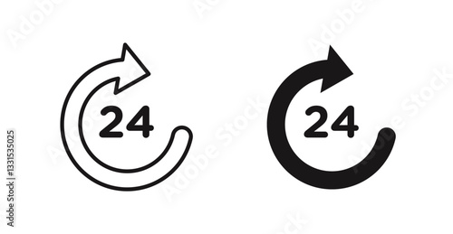 24 hrs vector icon set in black color.
