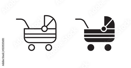 Baby carriage vector icon set in black color.