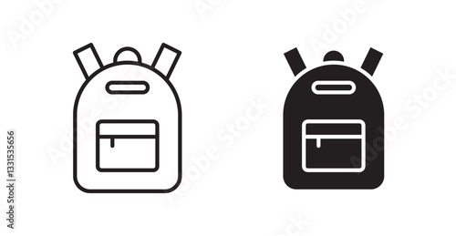Backpack vector icon set in black color.