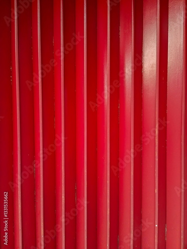 Red Grooved Metal Wall Texture. Striped Iron Fence Seamless Pattern.