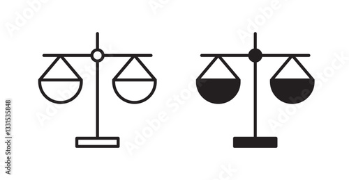 Balance scale vector icon set in black color.