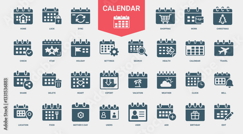 calendar icons collection, events holiday star flag settings