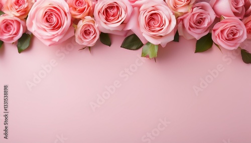 Wallpaper Mural pink roses top border on soft pink background Torontodigital.ca