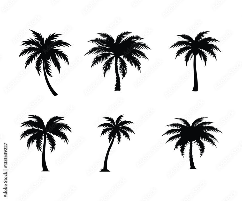 set of vector palm trees set of vector palm trees