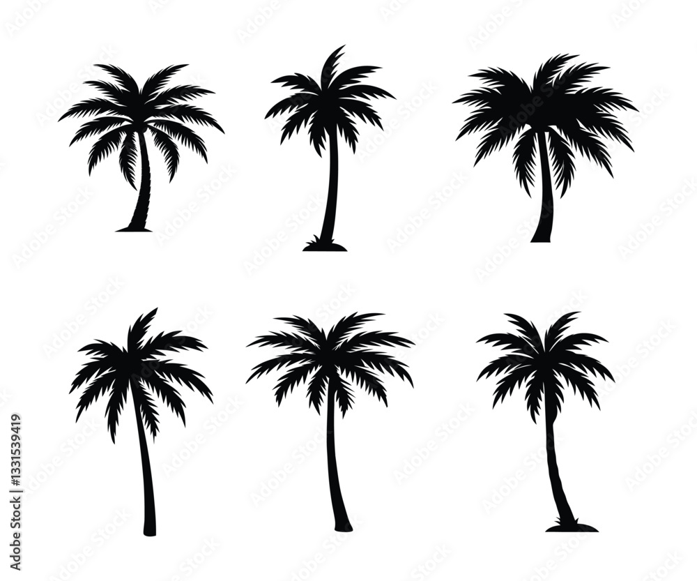 set of vector palm trees silhouette set of vector palm trees silhouette