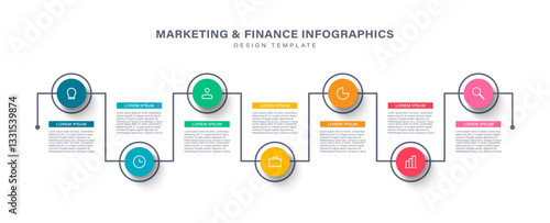 7 step process infographic template vector element. Colorful infographic template