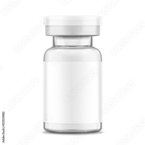 Clear glass ampoule mockup for cosmetology products. Vector illustration isolated on white background. Can be use for pharmacy cosmetic and other. Ready for your design. EPS10.