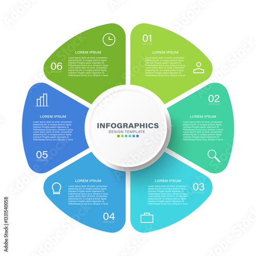 Circular infographic template with 6 steps and linear icons for your business presentations