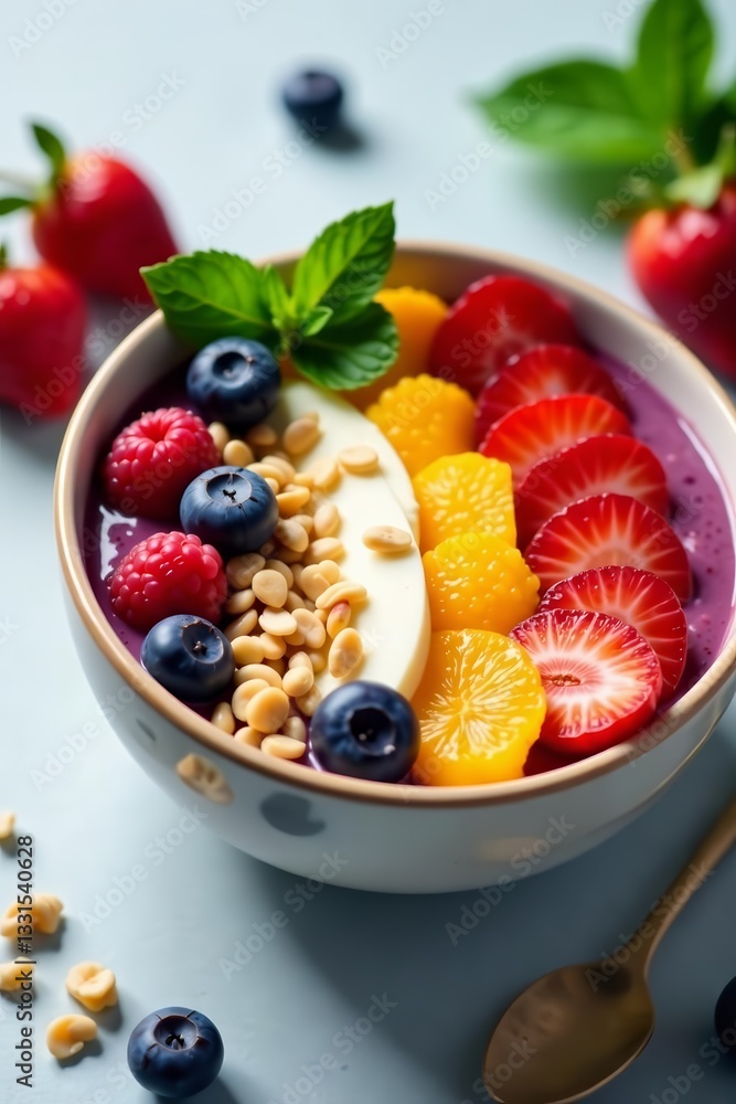 Colorful smoothie bowl with fresh sliced fruits and granola, granola, healthy Colorful smoothie bowl with fresh sliced fruits and granola, granola, healthy