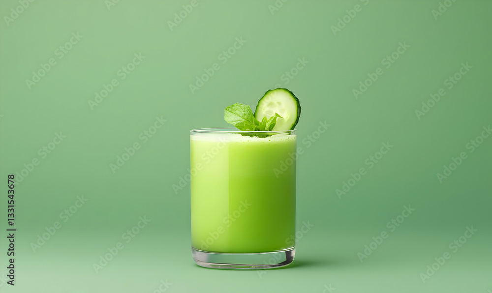 Fototapeta premium Refreshing Green Drink with Mint and Cucumber on Green Background