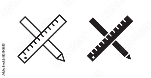 Pencil and ruler vector icon set in black color.