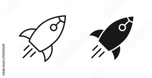 Rocket launch vector icon set in black color.