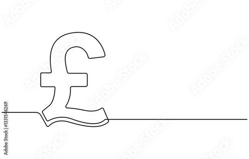 Continuous line drawing of pound sterling symbol. Line art of pound coin sign, pound sterling sign continuous one line drawing,