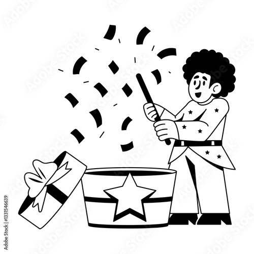 Excited at getting birthday surprise, glyph illustration