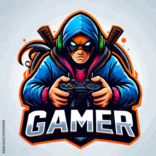 "Logo e-gamer gaming vibrante em estilo de design vetorial de mascote, com personagem colorido em fundo transparente e isolado de clipart, em formato vetorial, perfeito para branding."