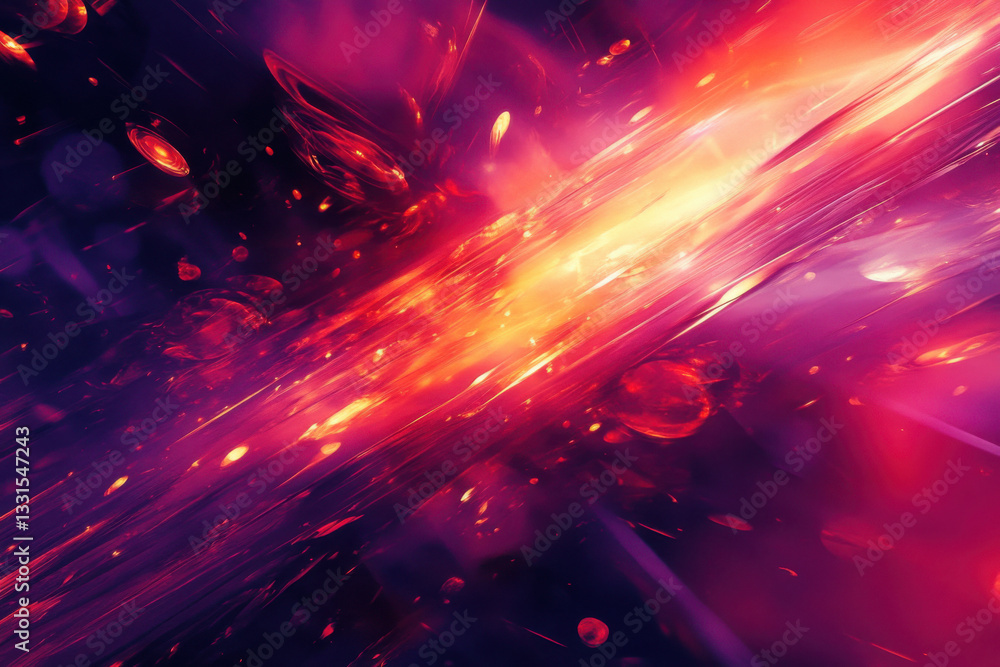 Vibrant diagonal streaks of light illuminating abstract space with floating orbs Vibrant diagonal streaks of light illuminating abstract space with floating orbs