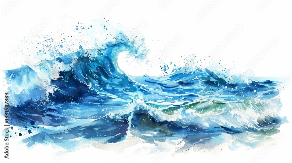 A Watercolor Painting of a Wave in the Ocean A Watercolor Painting of a Wave in the Ocean