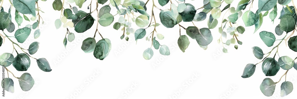 A watercolor painting of green leaves on a white background A watercolor painting of green leaves on a white background