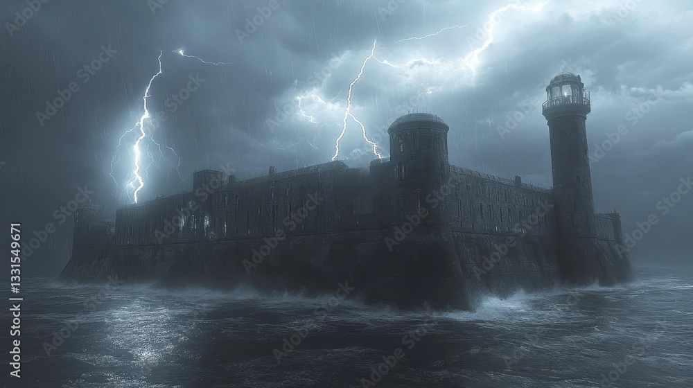 Fototapeta premium Stormy night at the haunted lighthouse ocean atmospheric photography dark environment dramatic viewpoint
