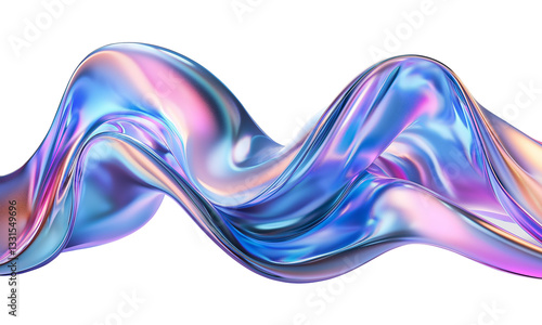 holographic iridescent fluid wave flow 3d render abstract isolated on transparent background cutout
