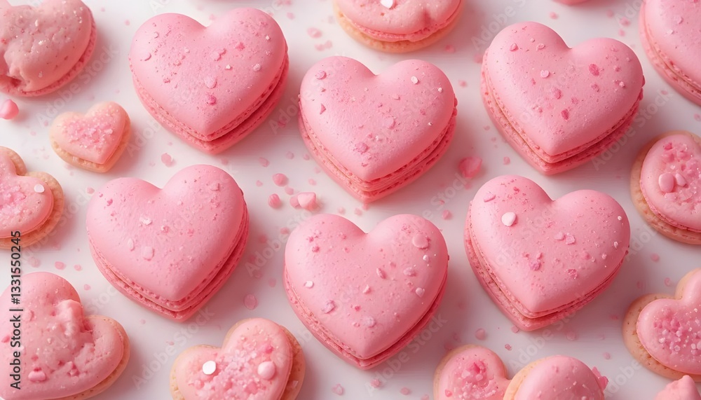 Heart-shaped pink macaroons and cookies isolated on a transparent background, perfect for dessert-related designs.
Heart-shaped pink macaroons and cookies isolated on a transparent background, perfect for dessert-related designs.