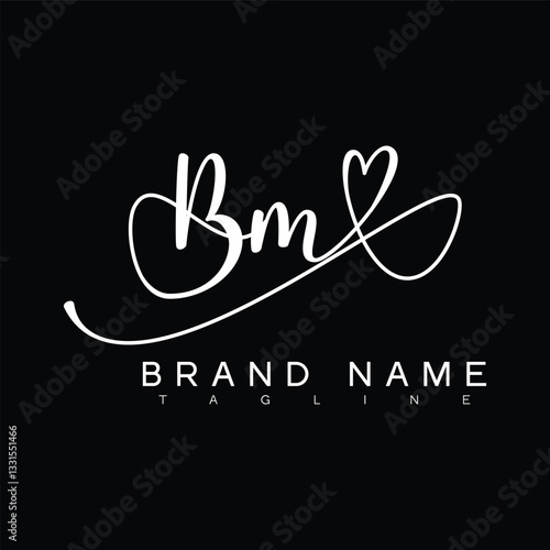 BM Handwritten initial letter with love . BM simple signature vector logo with Hart shape variation, beauty, photography letter logo design. B M