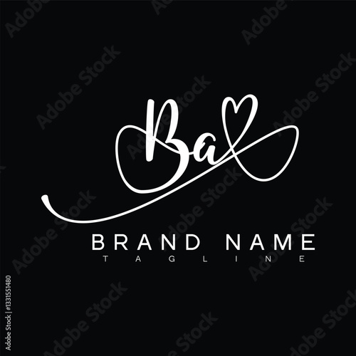 BA Handwritten initial letter with love . BA simple signature vector logo with Hart shape variation, beauty, photography letter logo design. B A