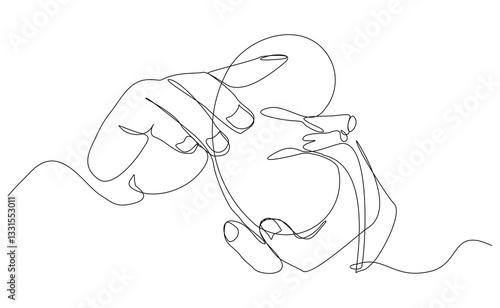 Continuous single line of  hand holding kidney human body organ anatomical for donor donation medical science. Sketch drawing editable stroke vector illustration