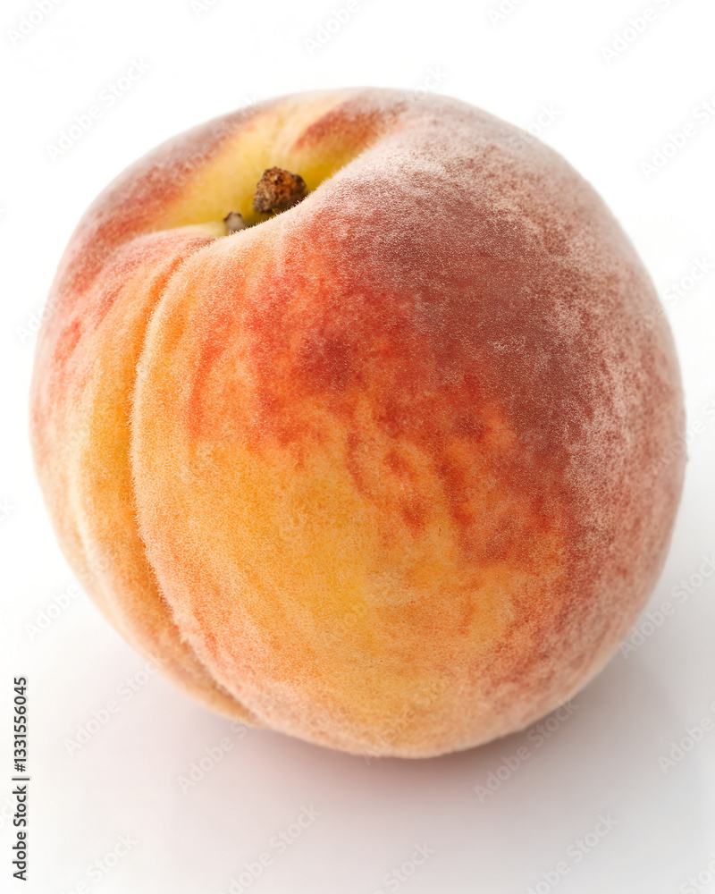 A soft, fuzzy peach on a white background. A soft, fuzzy peach on a white background.