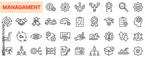 Business Management & Operational Strategy Icon Set – Leadership, Workflow, Logistics, Performance, Planning