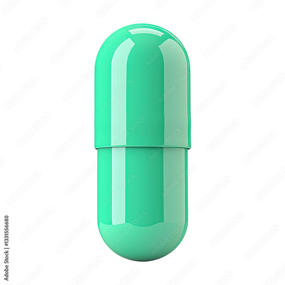 Close up of a green capsule pill on a transparent background. Concept of medicine, health, and pharmaceuticals. Close up of a green capsule pill on a transparent background. Concept of medicine, health, and pharmaceuticals.