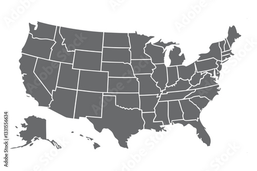 United States Outline Map with States vector on white background