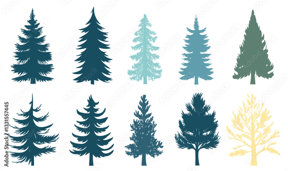 Obraz premium Minimalistic Pine Tree Vector Set for Nature and Design Projects