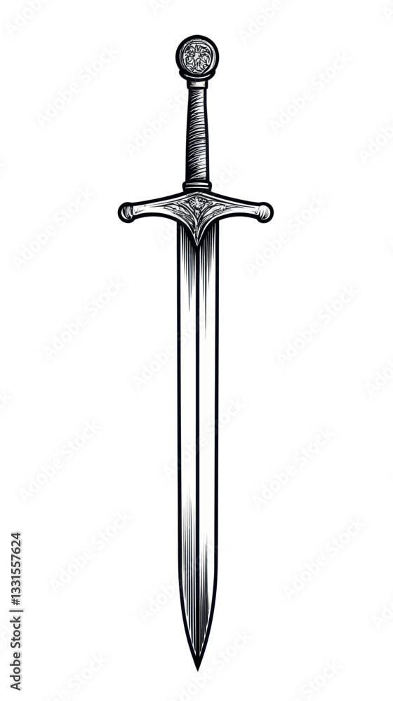 Minimalist Sword Engraving SVG Vector Illustration Black and White Design Minimalist Sword Engraving SVG Vector Illustration Black and White Design