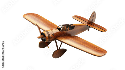 Wooden model airplane crafted from rich mahogany showcasing intricate details and realistic design features