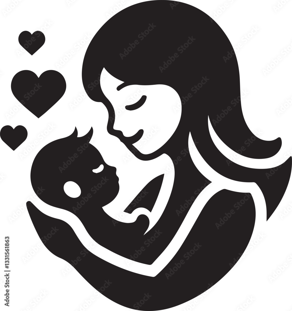 Mom and Baby Love heart vector silhouette illustration Mom and Baby Love heart vector silhouette illustration