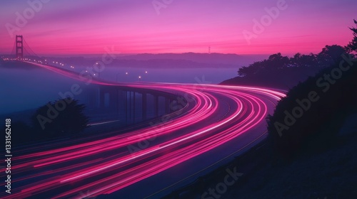 Traffic light trails at golden gate bridge san francisco night photography urban environment aerial view