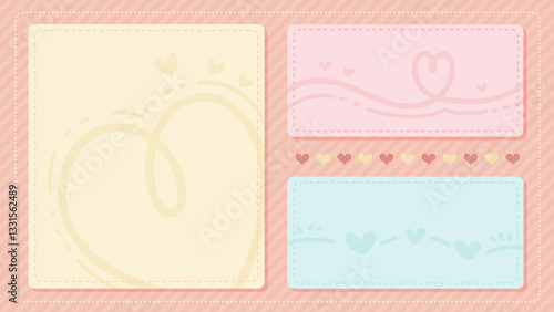 Cute heart-shaped cartoon photo frames for notes, diary and templates.