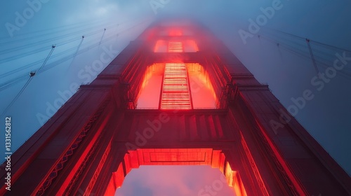 Misty night view of golden gate bridge illuminated in red san francisco urban photography foggy atmosphere