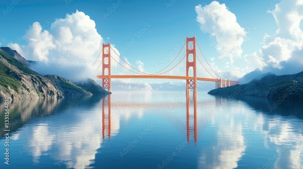 Fototapeta premium Golden gate bridge reflection san francisco landscape photography serene water wide angle iconic structure
