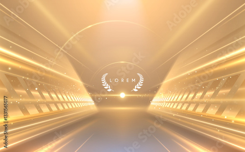 Soft golden light corridor with sparks