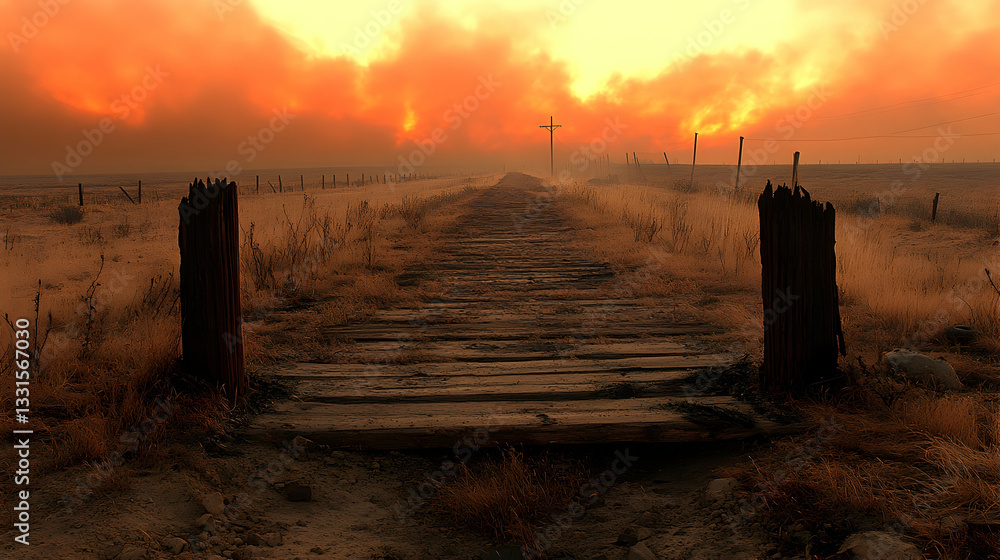 Fototapeta premium Empty path through fire
