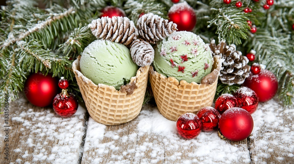 Festive Ice Cream Cups with Xmas Decorations Festive Ice Cream Cups with Xmas Decorations