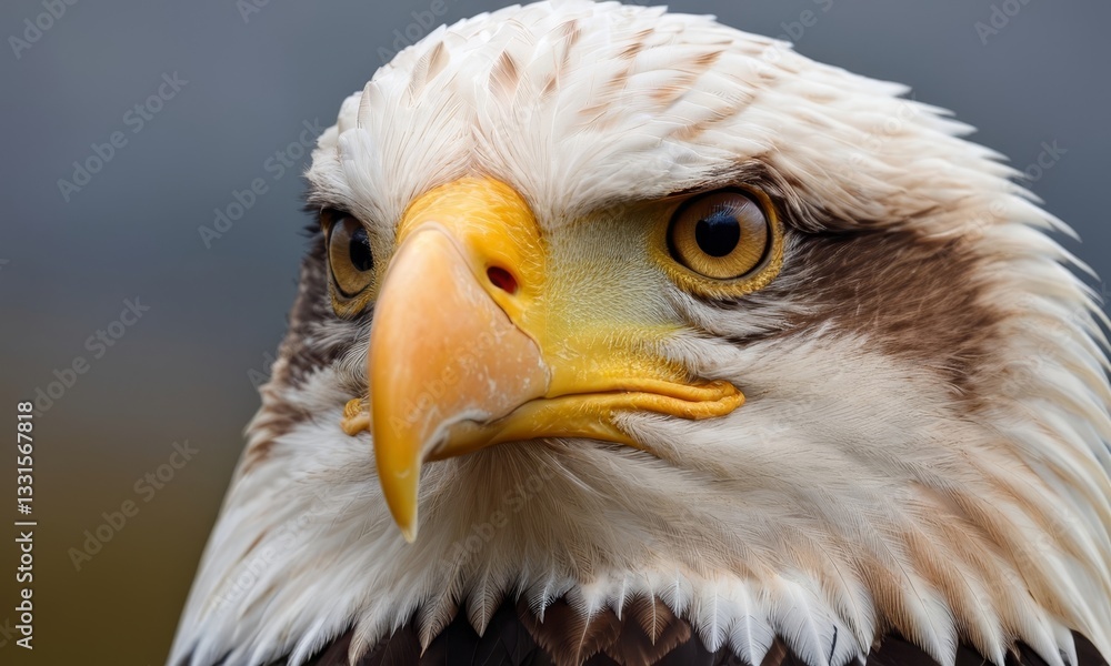 Obraz premium Close-up portrait of a majestic bald eagle showcasing its striking features and sharp gaze